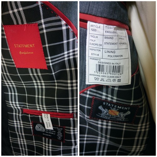 Statement Confidence Italian Design 40R Wool Gray Herringbone 3pc Suit 32x27 FF - Picture 5 of 8