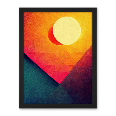 Geometric Retro Eclipse Moon Sun Sunset Framed Wall Art Picture Print 18X24