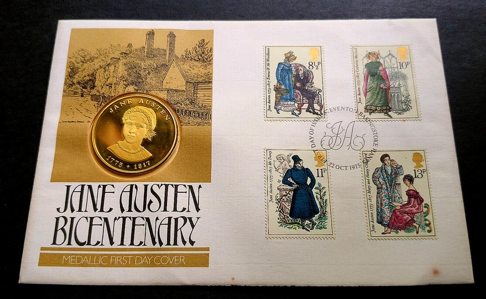 Great Britain LITERARY REALISM ~ JANE AUSTEN BICENTENARY Silver Medal Cover 1975 - Image 2 of 4
