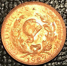 HIGH GRADE UNC 1967  COLOMBIA ONE CENTAVO COIN-DOUBLING ON THE 9 DIGIT - JUL241