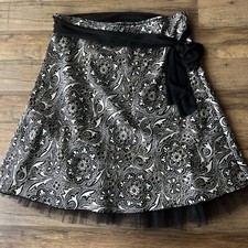 VTG Y2K Fairy Whimsy Goth Wrapper Metallic Floral Skirt Sz L Satin Tulle A Line