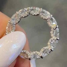 3.36 TCW Round Moissanite Full Eternity Wedding Band Ring 14k White Gold Plated