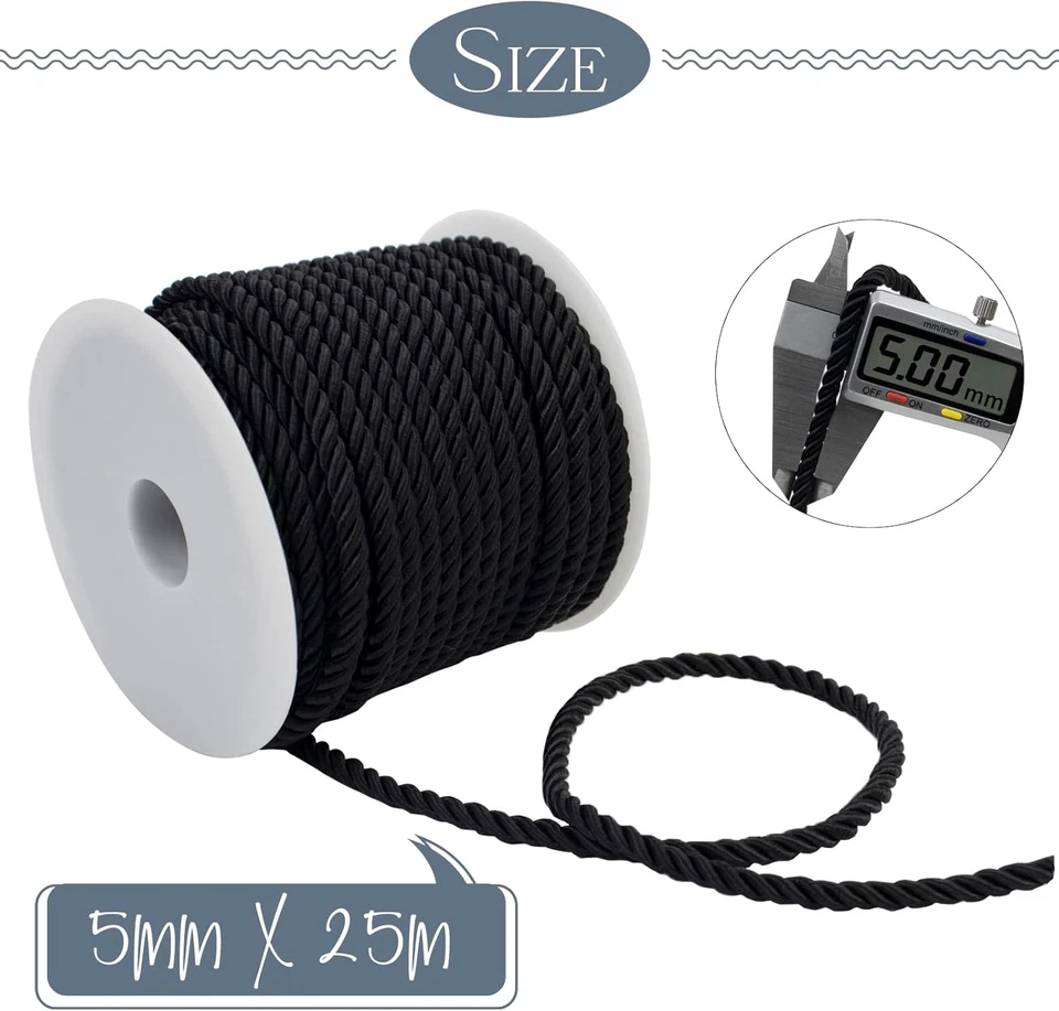 Cuerda de seda retorcida de 27 yardas, cuerda azul suave cuerda satinada cordón 5 mm cable de nailon, Foto 2 de 4