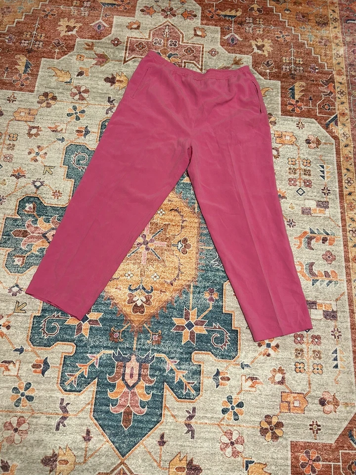Vtg Saks Fifth Ave silk sz M Barbie Pink pull on Pant Pockets Y2K Highrise Girly - Image 2 of 4
