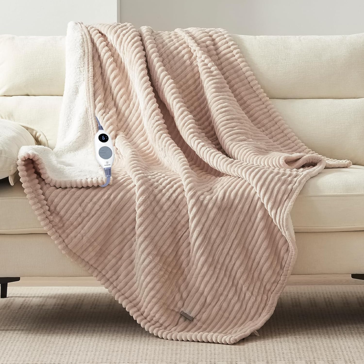 Heated Throw Blanket, Cozy Soft Flannel to Sherpa Electric Throw with 6 Heating