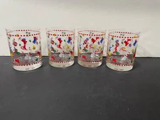 4 Vintage Georges Briard Christmas Ornaments Double Old Fashioned Rocks Glasses