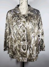 Chicos Size 3 Linen Blend Jacket Animal Print Button Up