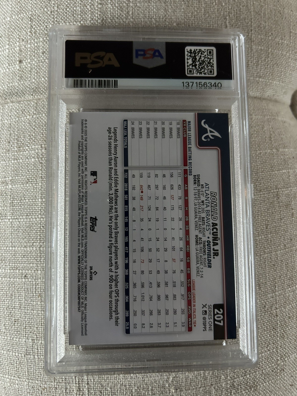 2025 Topps #207 Ronald Acuna Jr. PSA 9 view 2