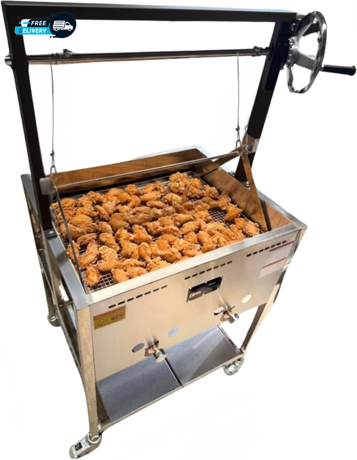 Cart With Basket Lift  Portable 4 Wheel Large Batch Fryer