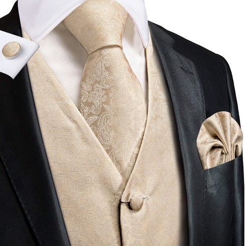 Men's Tuxedo Vest & Bowtie/Necktie Set, Classic Formal Waistcoat Paisley Floral - Picture 83 of 224