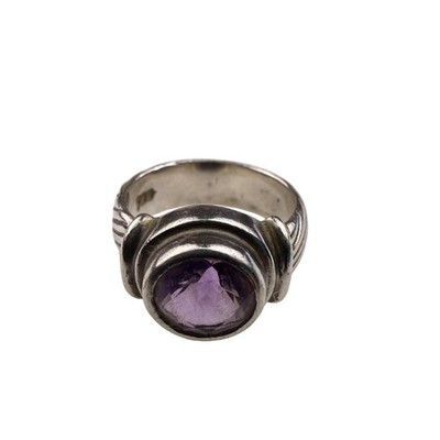 Sterling Silber Damen lila Amethyst Stein Ring Größe 5 Vintage strukturiertes Band