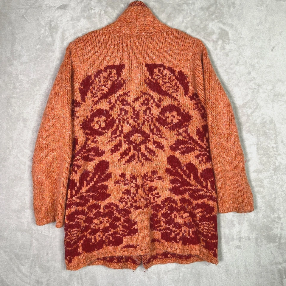 Cárdigan Oilily Para Mujer S Mohair Italiano Lana Tejido Suéter Naranja Floral Grueso Foto 2 de 4