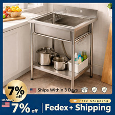 Stainless Steel Freestanding Laundry Sink w/ Faucet Deep Bowl, Height Adjustable