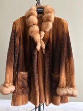 SAGA MINK ROYAL Genuine Mink Fur Coat with Fox Collar  Cuffs - Size 10
