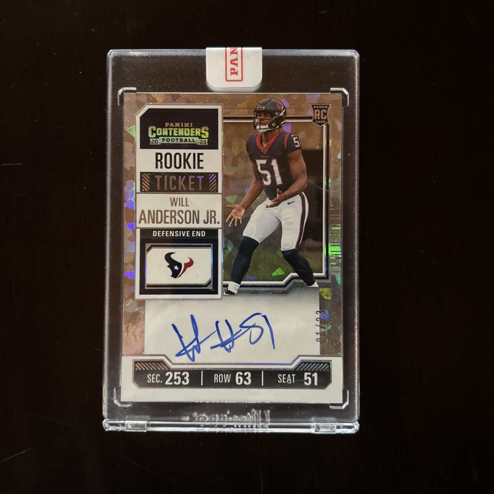 2023 Panini Contenders Cracked Ice Rookie Ticket Auto #1/23 WILL ANDERSON JR.