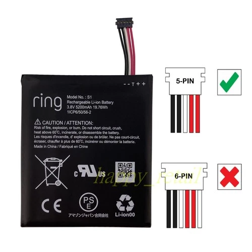 Original New Battery S1 (5-Pin) For Ring Video Doorbell  -5 Cable Version ONLY