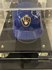 Robin Yount Signed Brewers Mini Helmet with Inscription and Display Case