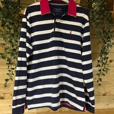 Joules Onside Navy & White Striped Long Sleeved Rugby Top Size Medium