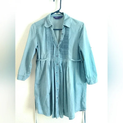 Cute Vintage Y2K Miley Cryus Max Azria Denim Tunic Shirt Pleated Tie Back Small