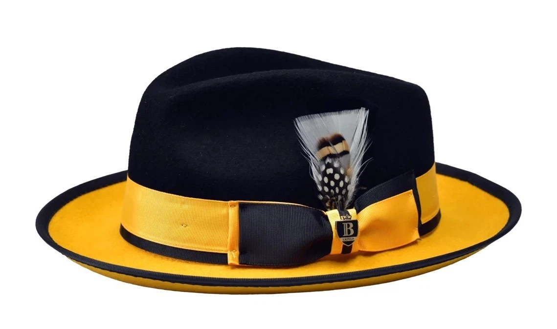 Sombrero de vestir Fedora para hombre negro/dorado 2 tonos 100 % lana PE 1002, M, L, XL