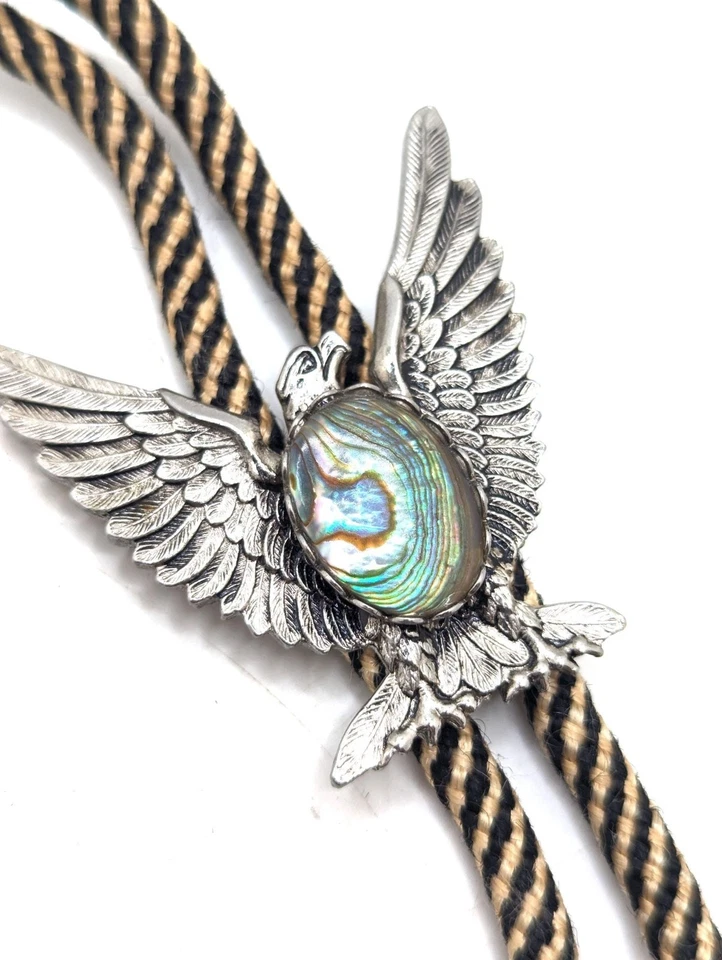 De colección Abulón Madreperla Águila Rayas Plateadas Bolo Corbata Concha Negro Blanco Foto 3 de 4