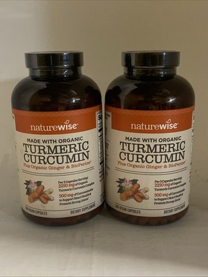 2x NatureWise Turmeric Curcumin 2250mg - 95% Curcuminoids & BioPerine 360ct 3/28
