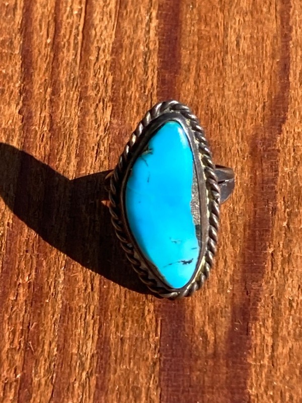 c1960 NAVAJO STERLING SILVER RING TURQUOISE NATIVE AMERICAN INDIAN JEWELRY ~ 7