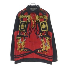 HERMES BRIDES de GALA Silk Scarf Shirt Contrast Cashmere Knit Long Sleeve Polo S