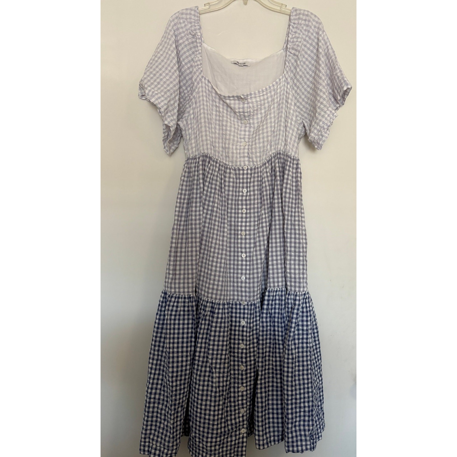 Patchwork Gingham Button-Front Tiered Midi Dress … - image 2