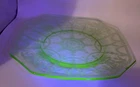 Green Uranium Cameo Depression Glass 8-1/2" Square Plate