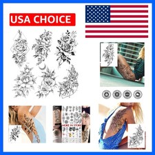 6 Pieces/Lot 3D Realistic Large Black Rose Flower Temporary Tattoos For Women...