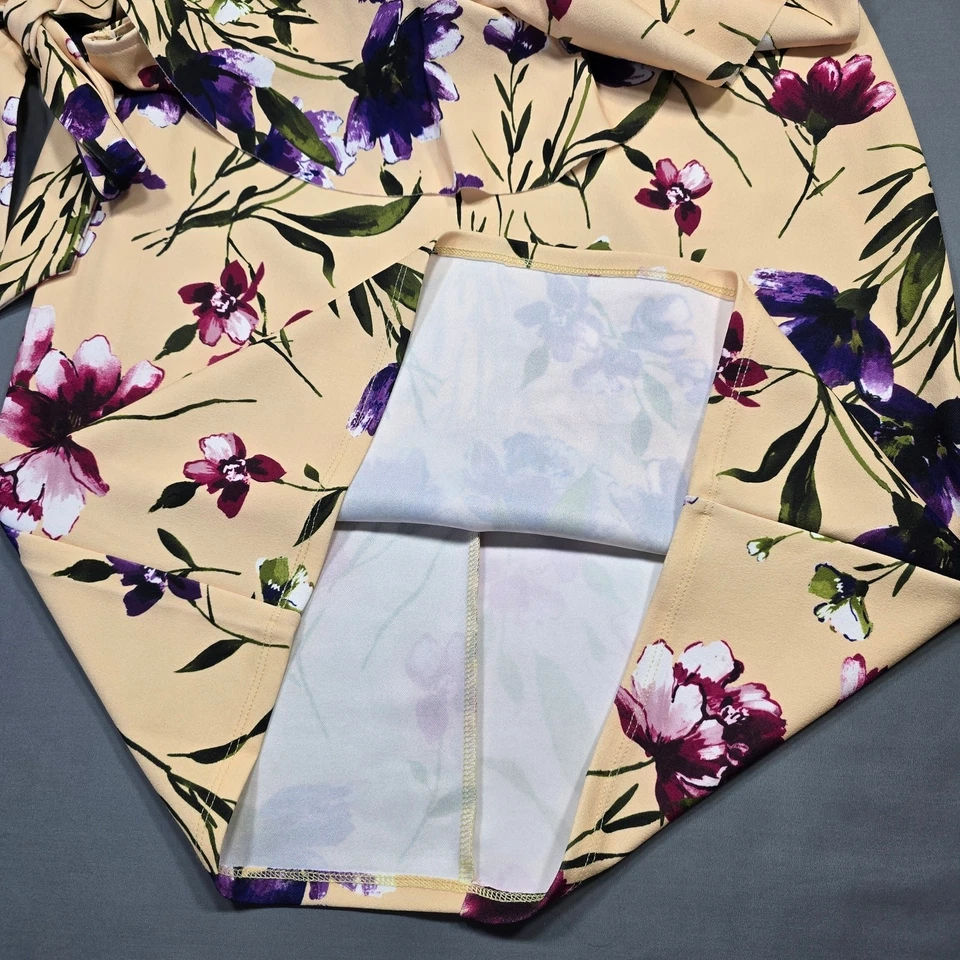 Vestido Bebe Mujer Talla M Amarillo Elastizado Midi Floral Volantes Cuello en V Corbata Sin Mangas Foto 3 de 4