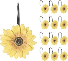 Yellow Sunflower Shower Curtain Hooks, Home Decorative Shower Curtain Rings for