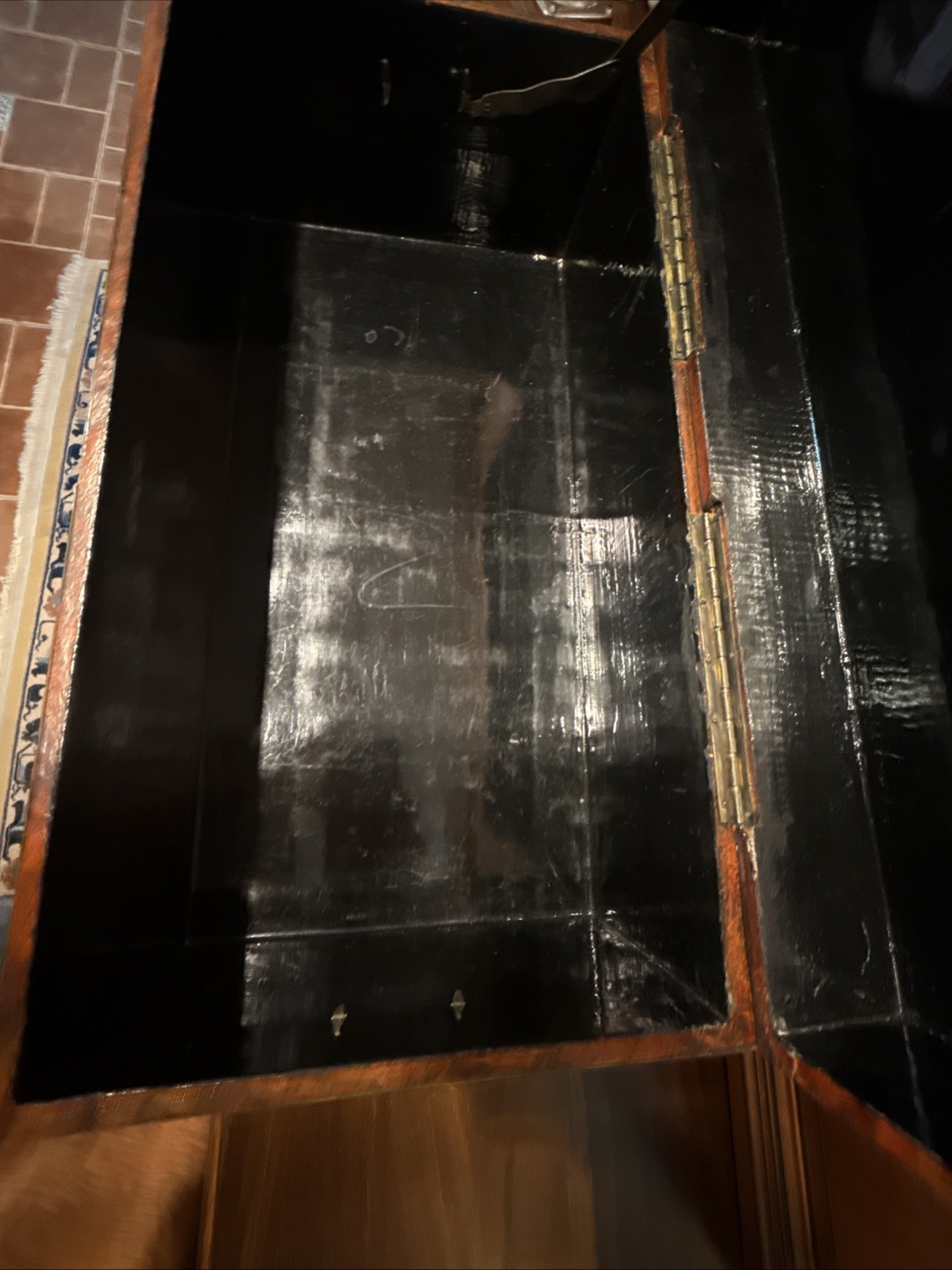 Vintage Faux Brown Camel Leather Trunk Chest Sudden Metal Corners 