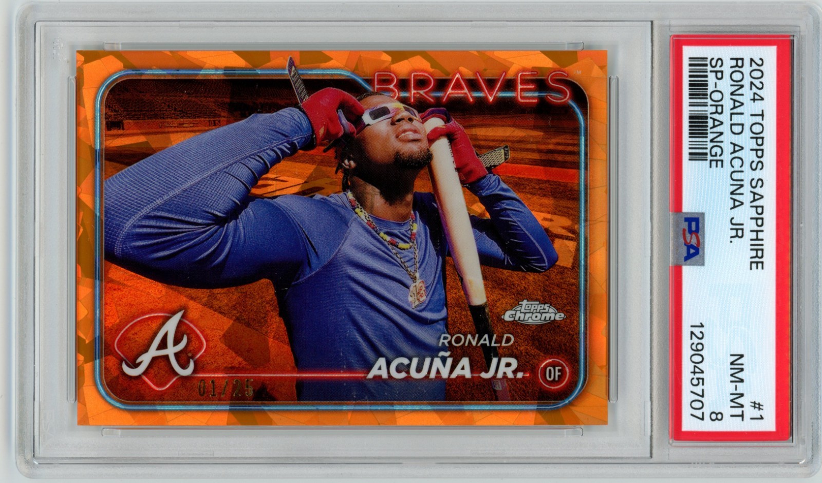 Ronald Acuna Jr. 2024 Topps Chrome Sapphire Orange SP Image /25 PSA 8 NM-MT #1