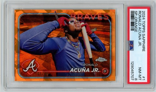 Ronald Acuna Jr. 2024 Topps Chrome Sapphire Orange SP Image /25 PSA 8 NM-MT #1