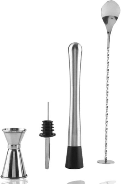 Cocktail StößEl Edelstahl 4 StüCk RüHrlöFfel Muddler Bar Spoon FüR Barkeeper-image