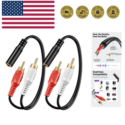3.5mm Female to 2 RCA Splitter Male Stereo Audio Y Cable 2-Pack, Gold Plated ...