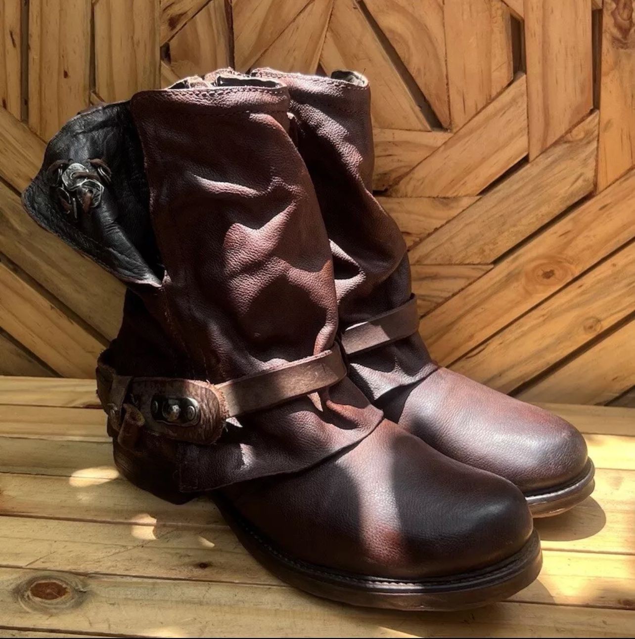 As 98 Airstep Italian Zipper Boho Biker  Brown DistressedBoots EUR 39/US 8.5-9