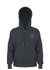 Women's Dark Gray Full Zip Fleece Hoodie, Relaxed Fit, Logo  Drawstring Accent