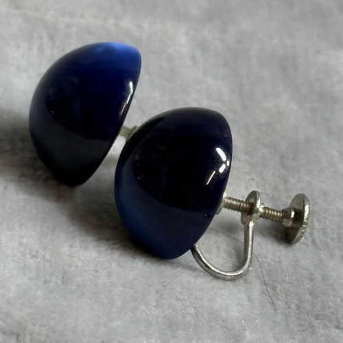 Vintage Screw back Blue Glass Dome Earrings Women Accessory Classic Work Casual - Picture 11 of 12