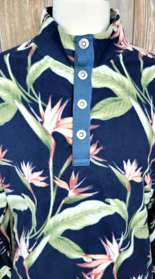 Tommy Bahama Hawaiian Fleece Jacket Floral 1/4 Snap Aloha Tropical Mens XL VGC - Image 2 of 4