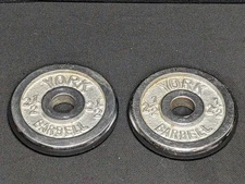 One Pair of 2.5 pound YORK silver chrome BARBELL WEIGHT PLATES 1" hole 2 1/2