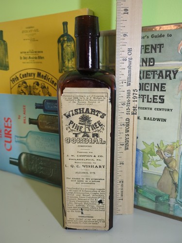 Rare Amber Full Label Pine Tree Tar Cordial Antique Bottle