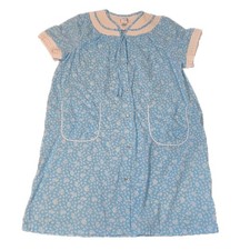 Madison  s Best House Coat Pearl Snaps XL Duster Robe BLUE FLORAL Vintage