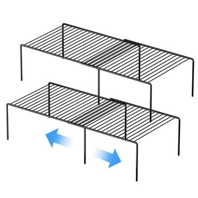 Kitchen Cabinet Expandable Shelf Organizers Set of 2, Adjustable Metal Wire P...