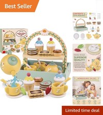 All-In-One Wooden Picnic Tea Set for Imaginative Role Play and Learning