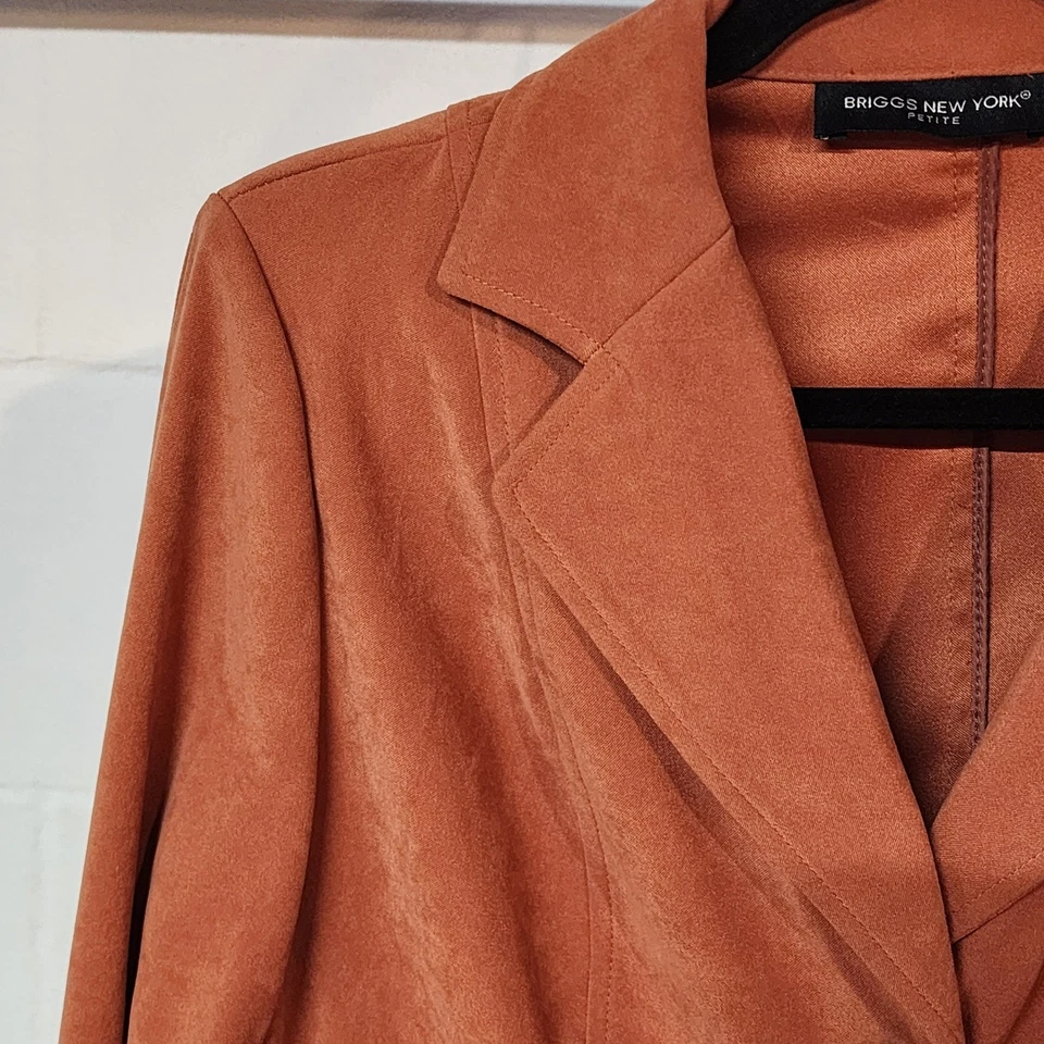 Blazer Chaqueta Oficina Años 90 Vintage Briggs New York Petite Med Naranja Gamuza Otoño Foto 2 de 4