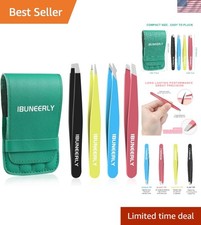 4-Piece Stainless Steel Eyebrow Tweezers Set with Travel Case for Perfect Brows
