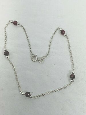 Handmade ~ Sterling Silver .925 Garnet  10'' Anklet ~ Ankle Bracelet